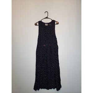 Vtg James River Traders JRT Womens 6 Midi Dress Polka Dot Navy Rayon V Neck
